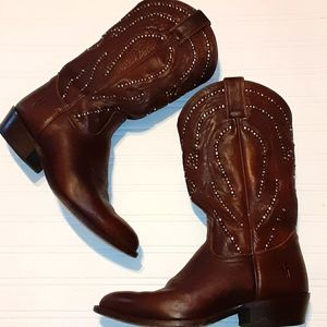 Frye Studded Billy Cowboy Boots - Size 9, Cognac